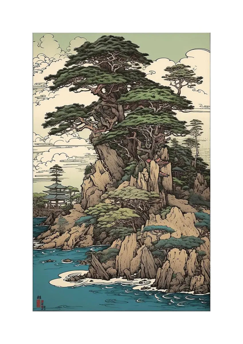 Ancient Japanese Cliffside Pine Tree